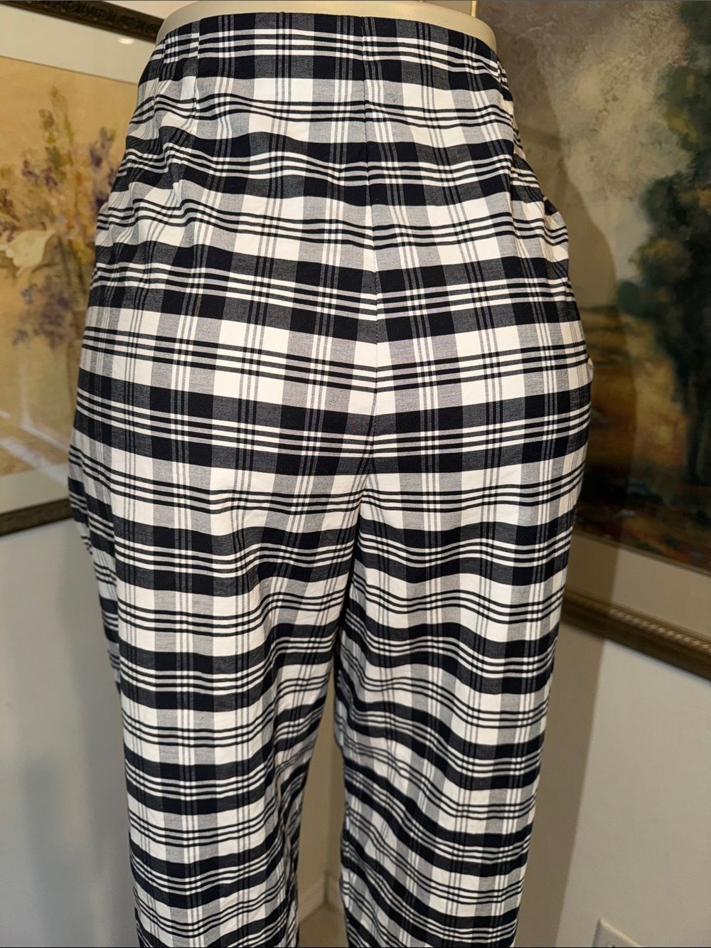 PANTS - TALBOTS Black & White Plaid Side Zip Cotton Pants Size 14 - Picture 10 of 11
